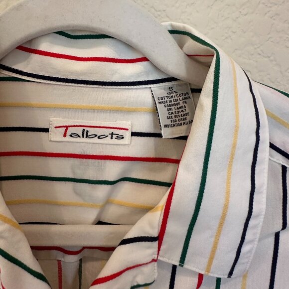 Talbots Button Down Blouse (White, Red, Green, Yellow, Blue Stripes) - Picture 3 of 5